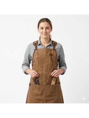Heavy Duty Waxed Canvas Work Apron - Brown Unisex One Size with Tool Pockets